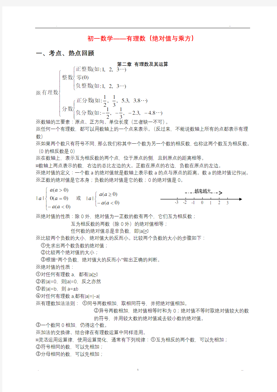 初一数学有理数(绝对值与乘方)