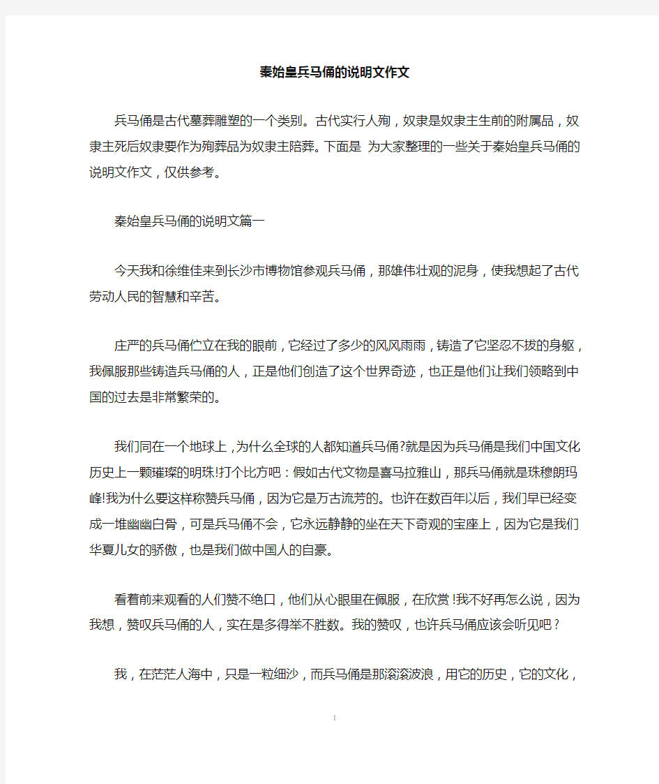 秦始皇兵马俑的说明文作文