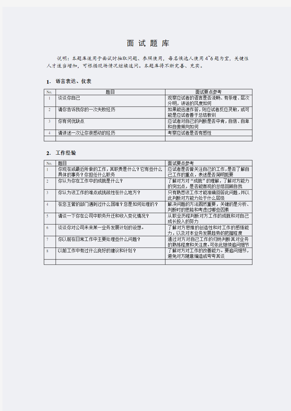 HR面试-通用面试题库