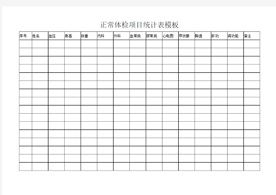 正常体检项目统计表模板