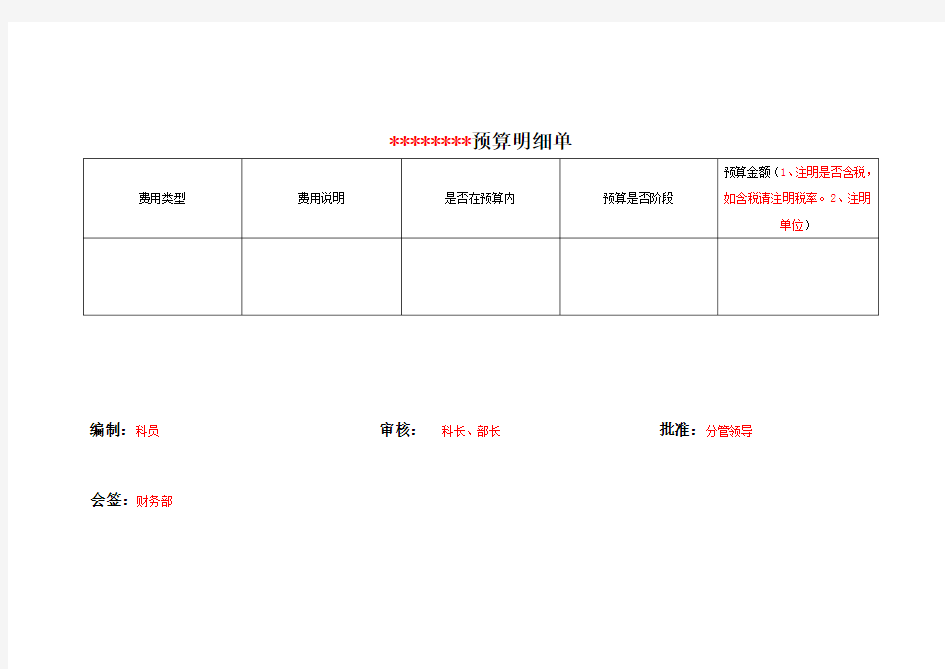 预算明细单