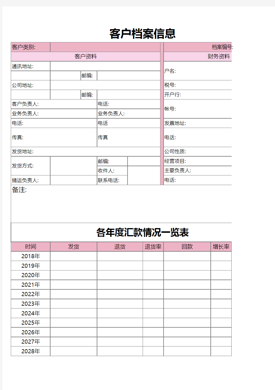 客户档案(资料)信息表