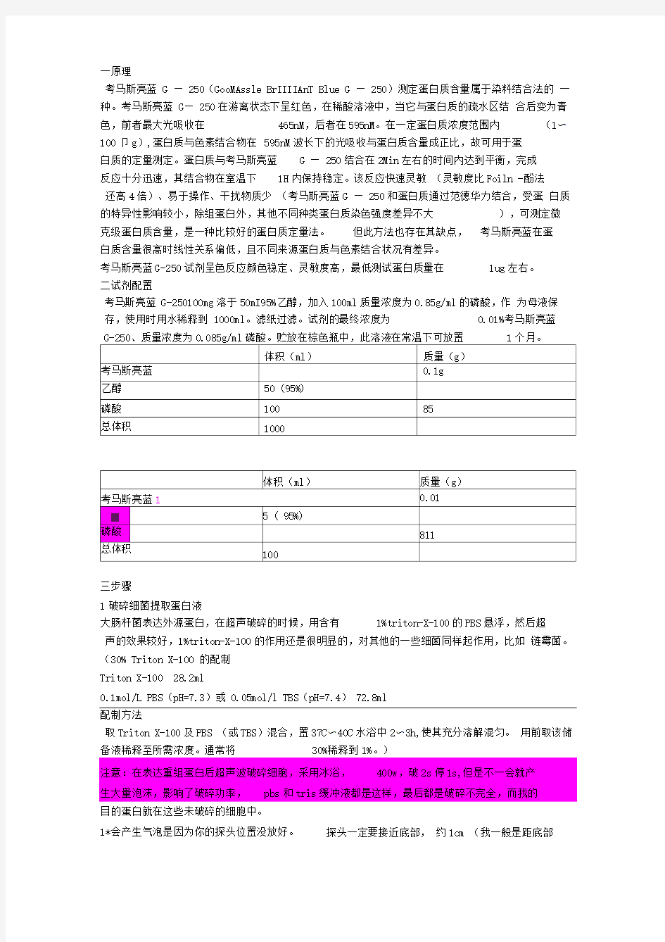 考马斯亮蓝测定蛋白含量总结