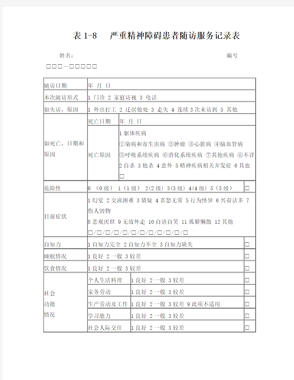 严重精神障碍患者随访服务记录表