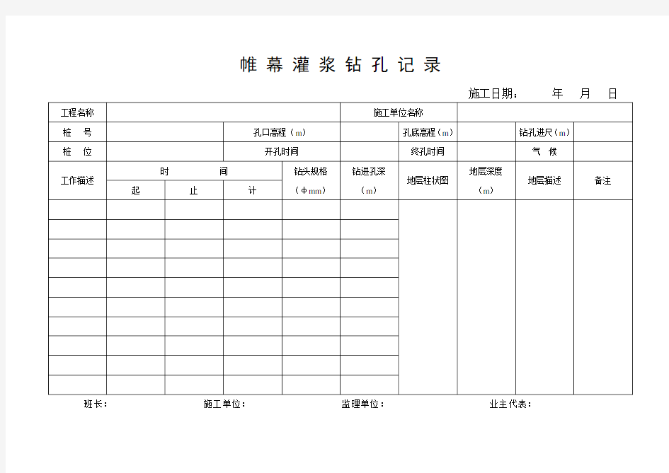 钻孔及灌浆记录表