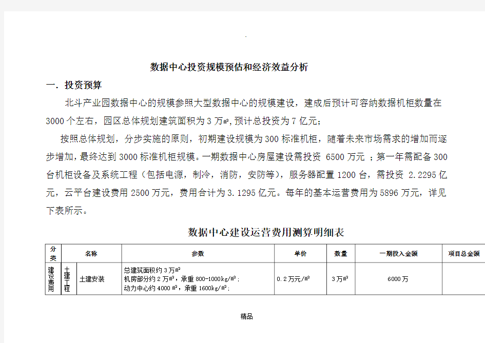 数据中心投资规模预估和经济效益分析