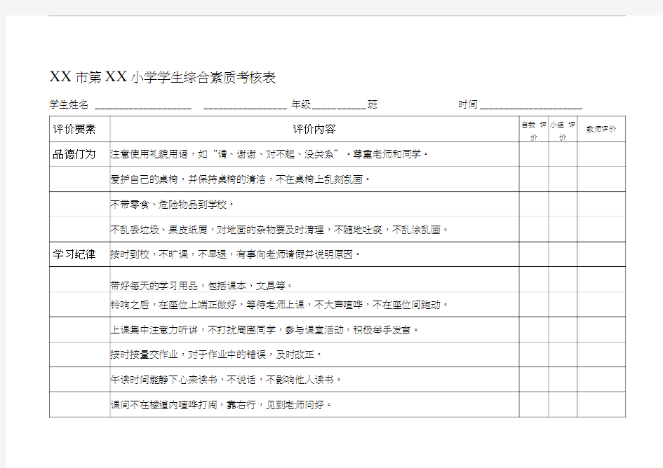 学生综合素质考核表