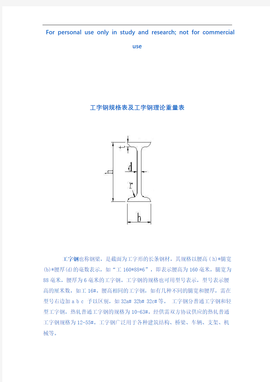 工字钢尺寸规格表