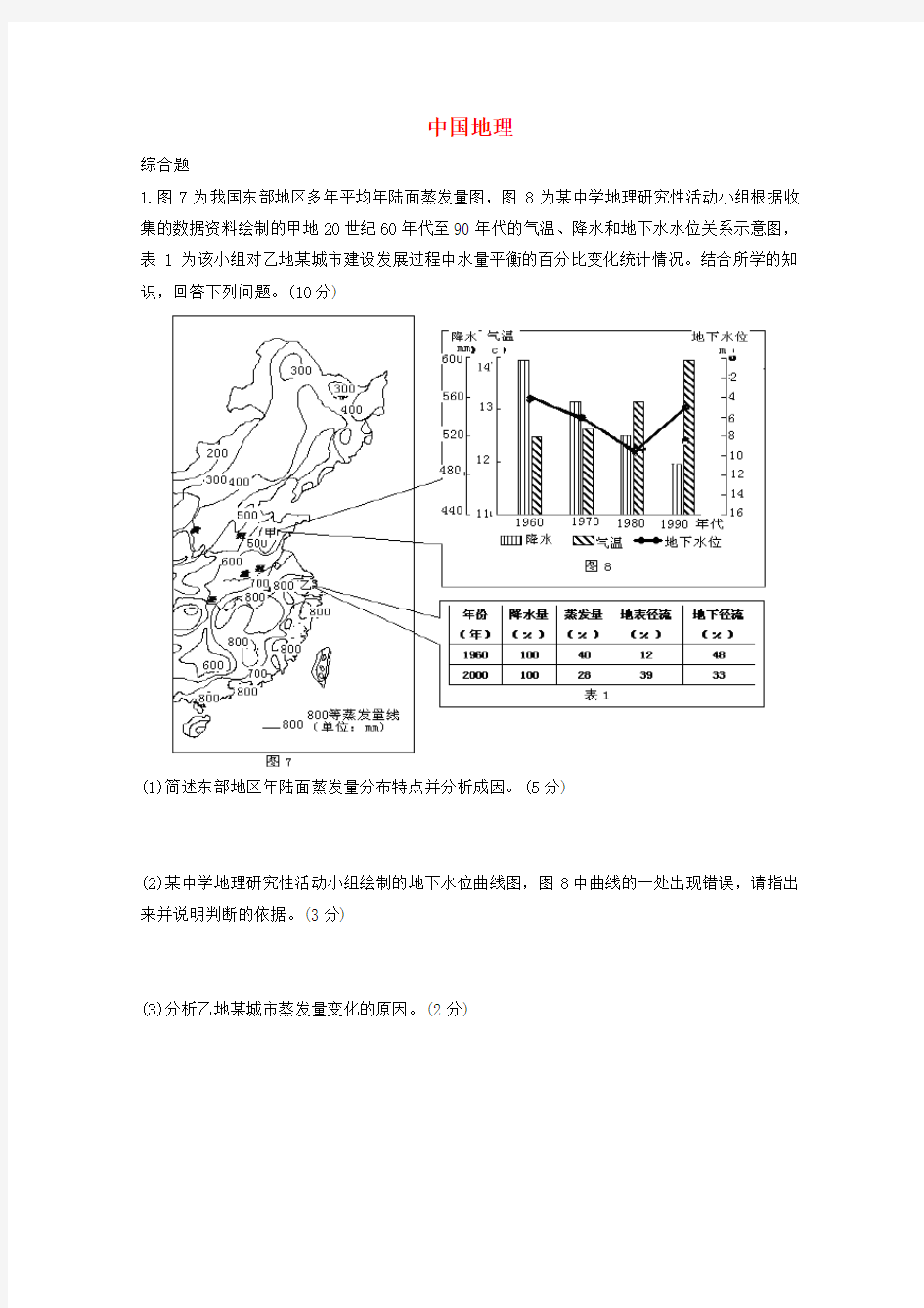 2020高考地理实战演练专题系列五 中国地理综合题 精品