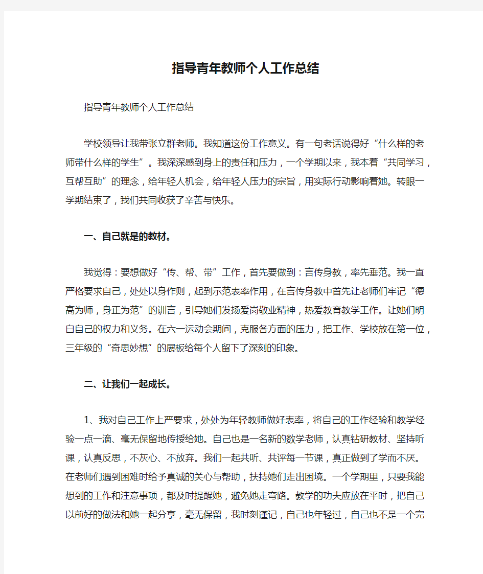 指导青年教师个人工作总结