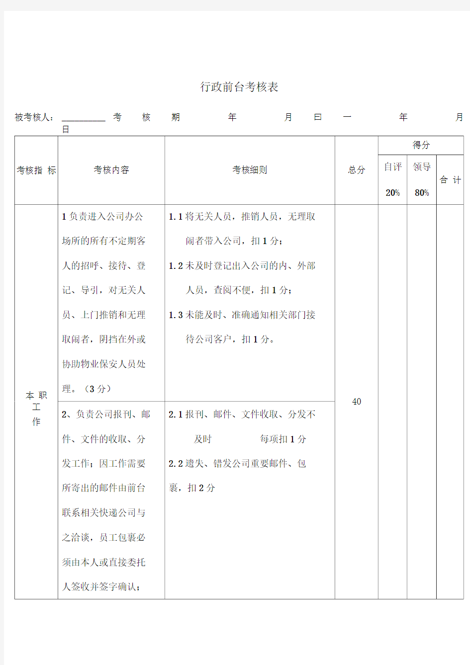 行政前台考核表