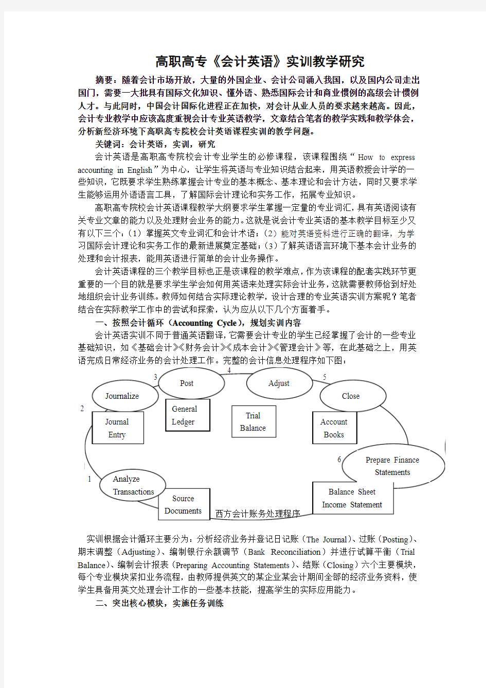 高职高专《会计英语》实训教学研究