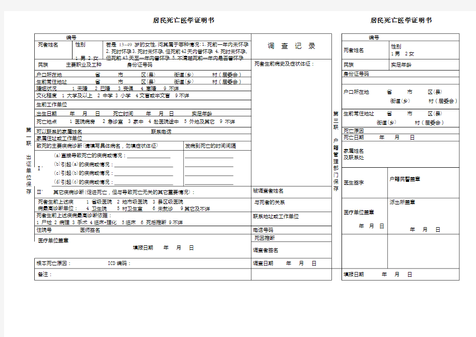 居民死亡医学证明书