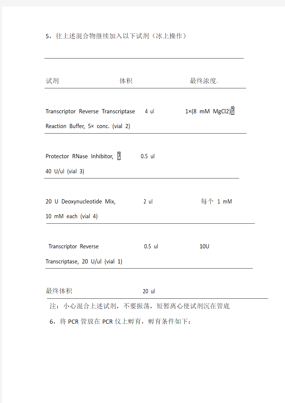 逆转录试剂盒( transcriptor first strand cdna synthesis kit )操作步骤