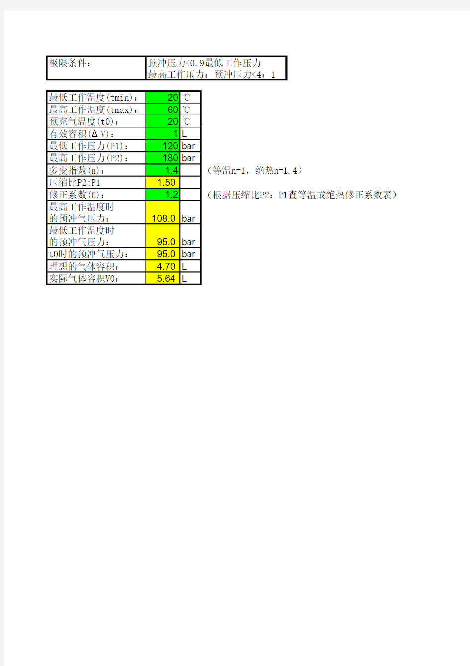 蓄能器选型计算