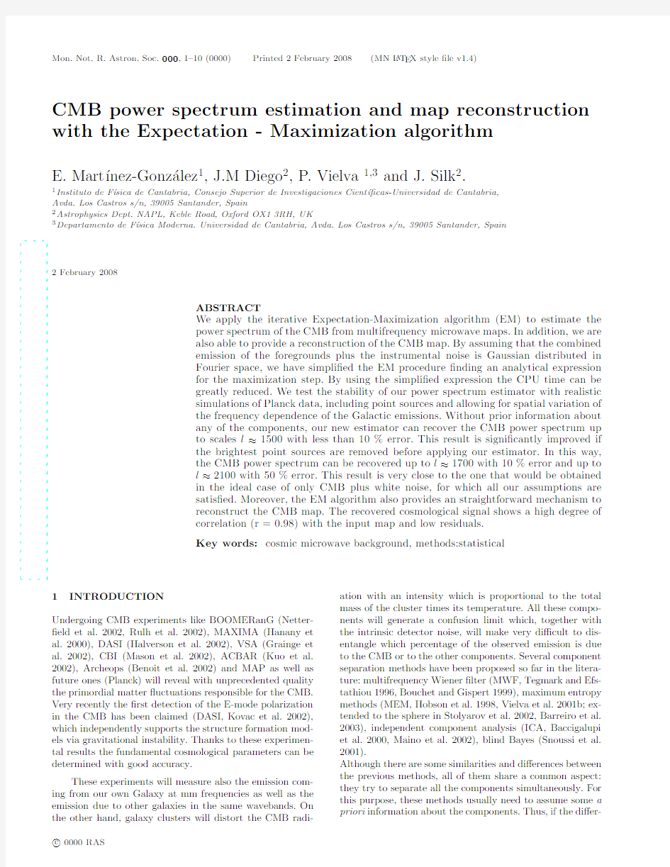 CMB power spectrum estimation and map reconstruction with the Expectation - Maximization al