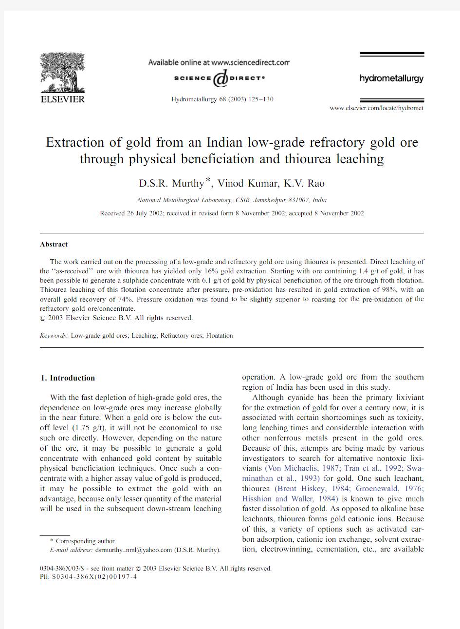 Extraction of gold from an Indian low-grade refractory gold ore through physical beneficiation and t