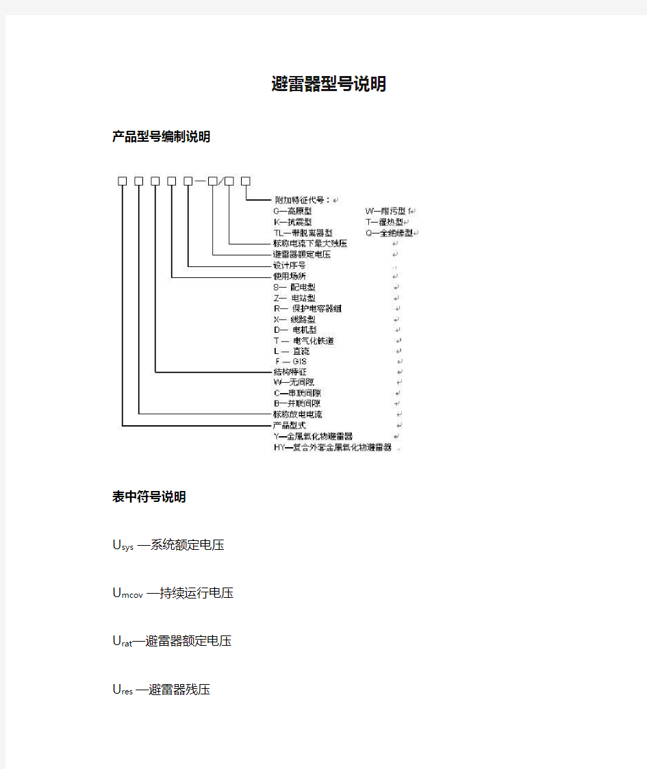 避雷器型号说明