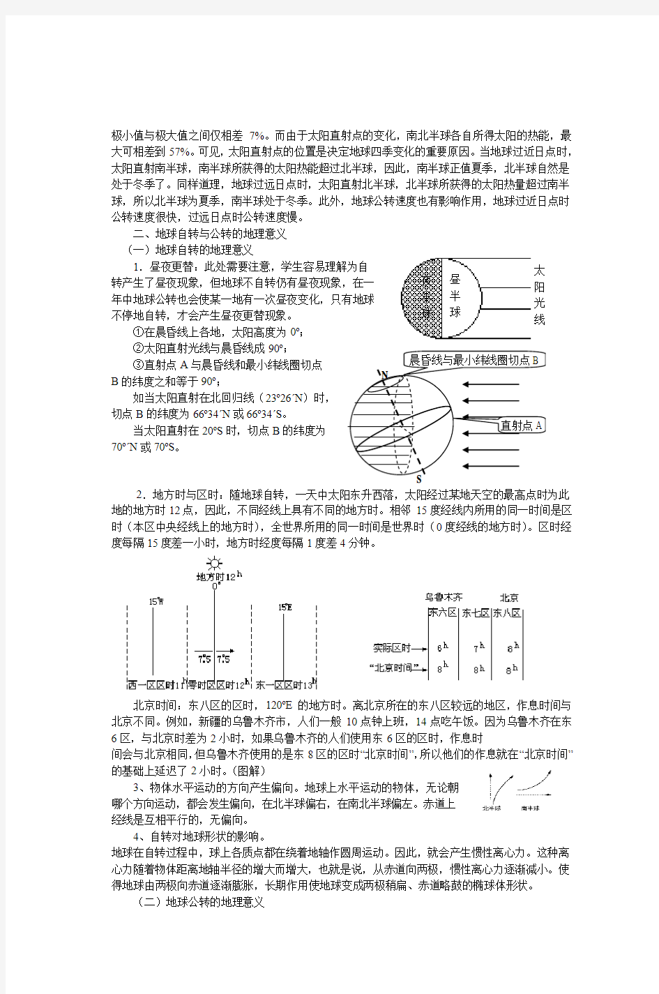 专题一地球运动原理其示意图的判读