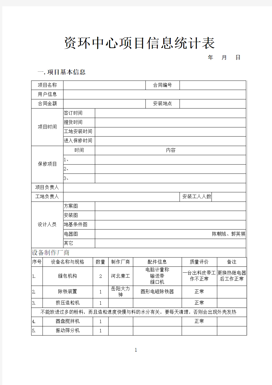 项目管理信息统计表