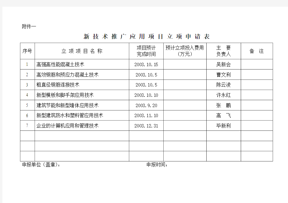 新技术应用示范工程申报书