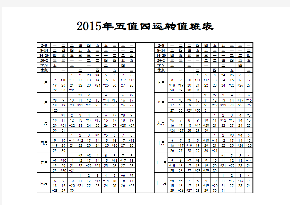 2015五值四运转值班表生成器