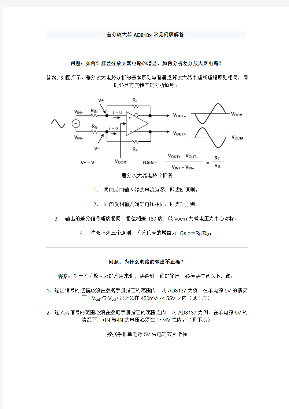 差分放大器AD813x常见问题解答