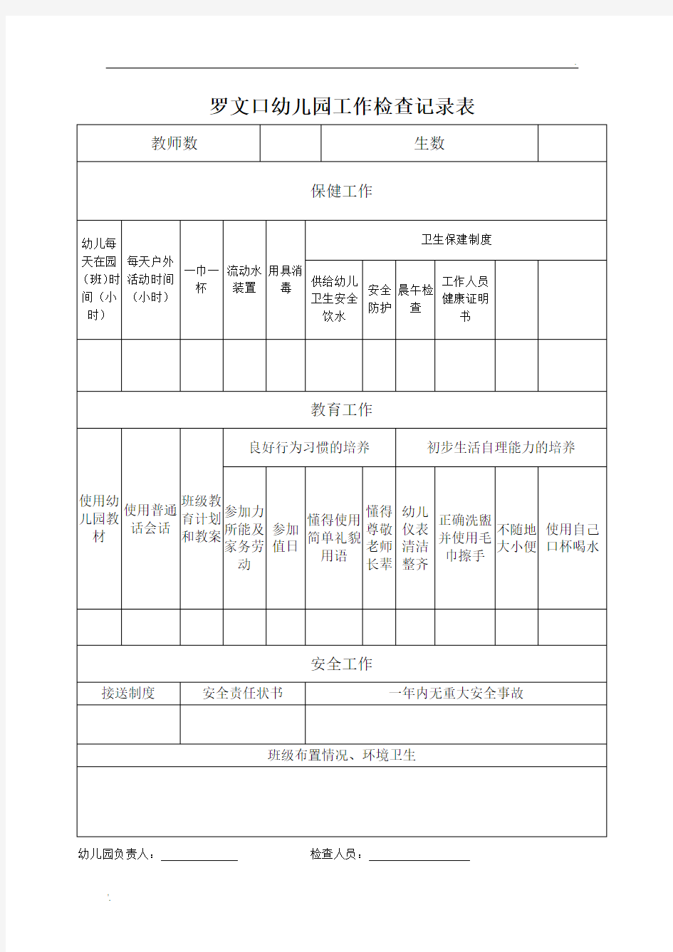 幼儿园日常工作检查记录 (2)