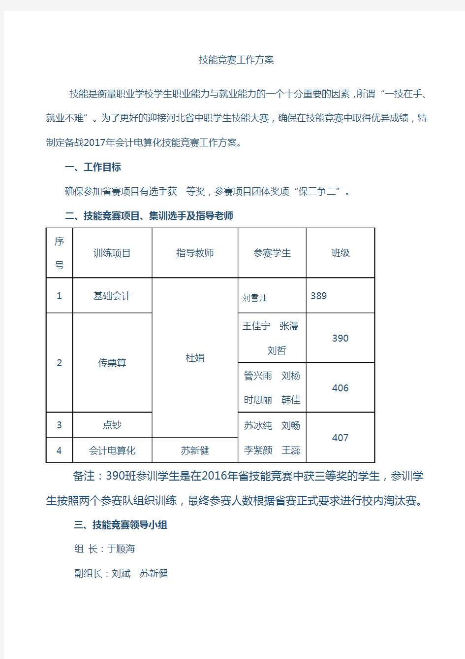 技能竞赛工作方案