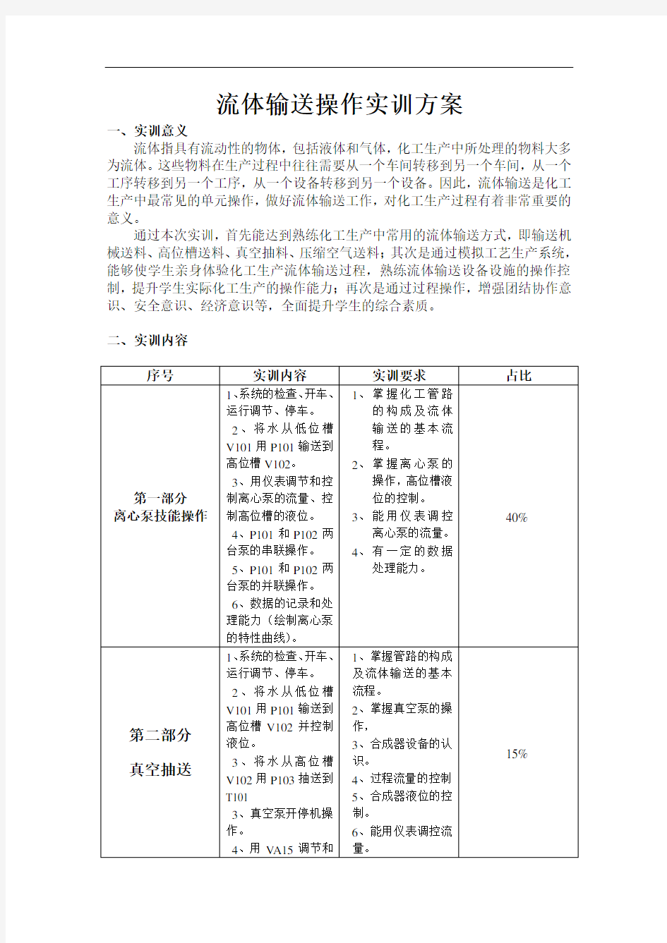 流体输送操作实训方案讲解