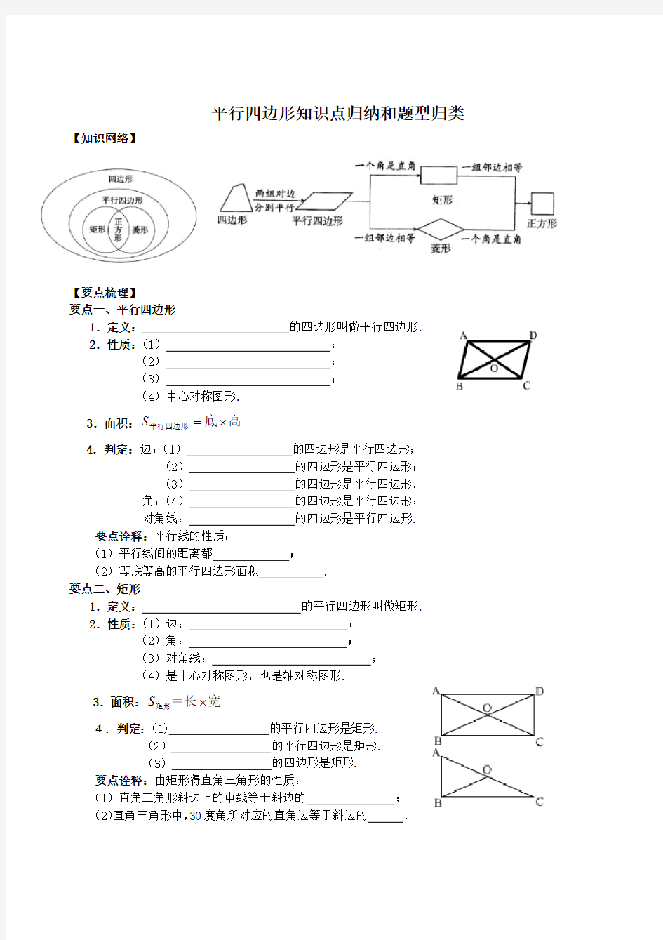 《平行四边形》知识点归纳和题型归类