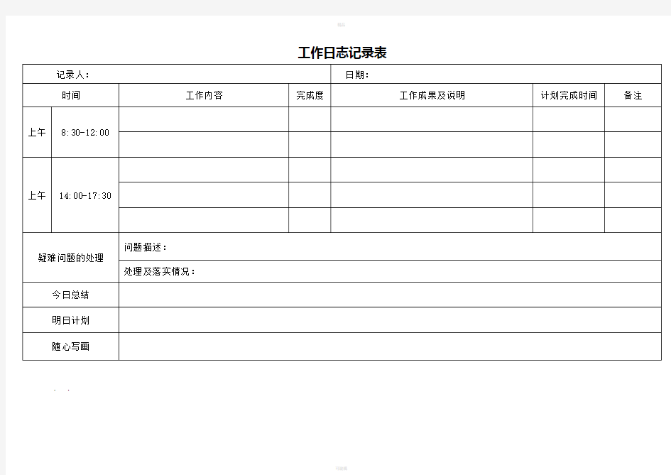 工作日志记录表