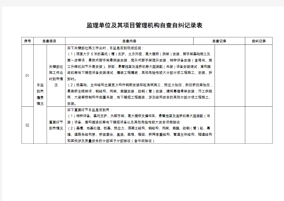 自查自纠记录表(空白)