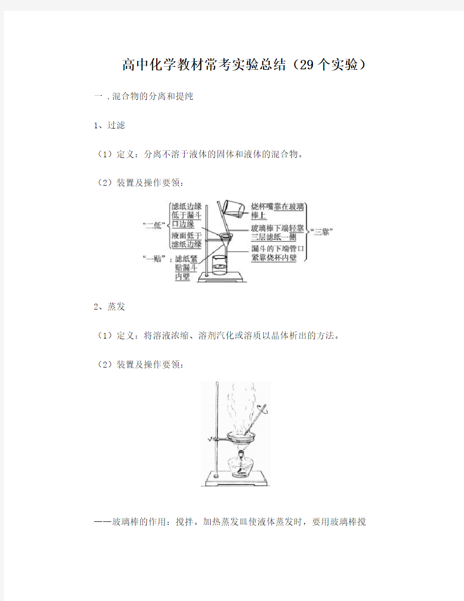 高中化学教材常考实验总结