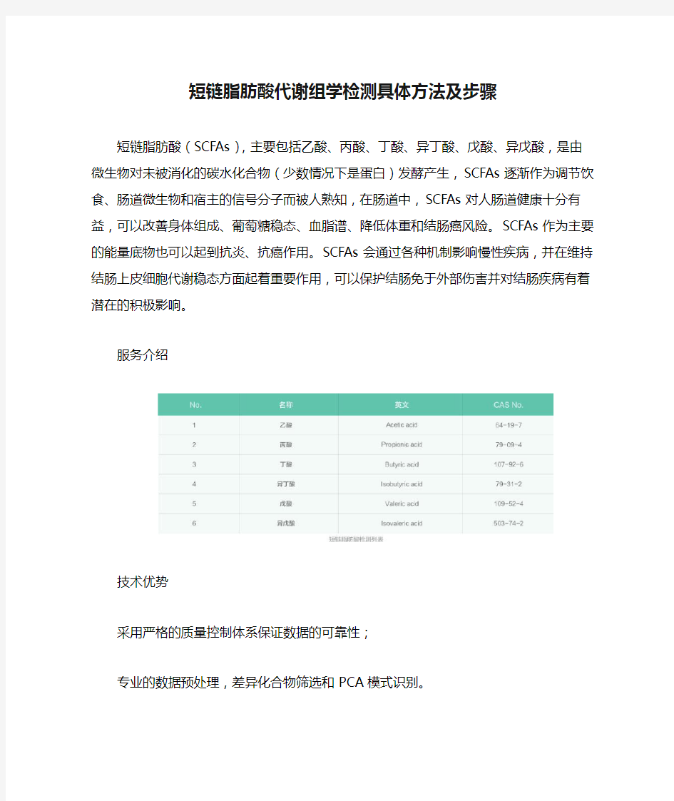 短链脂肪酸代谢组学检测具体方法及步骤