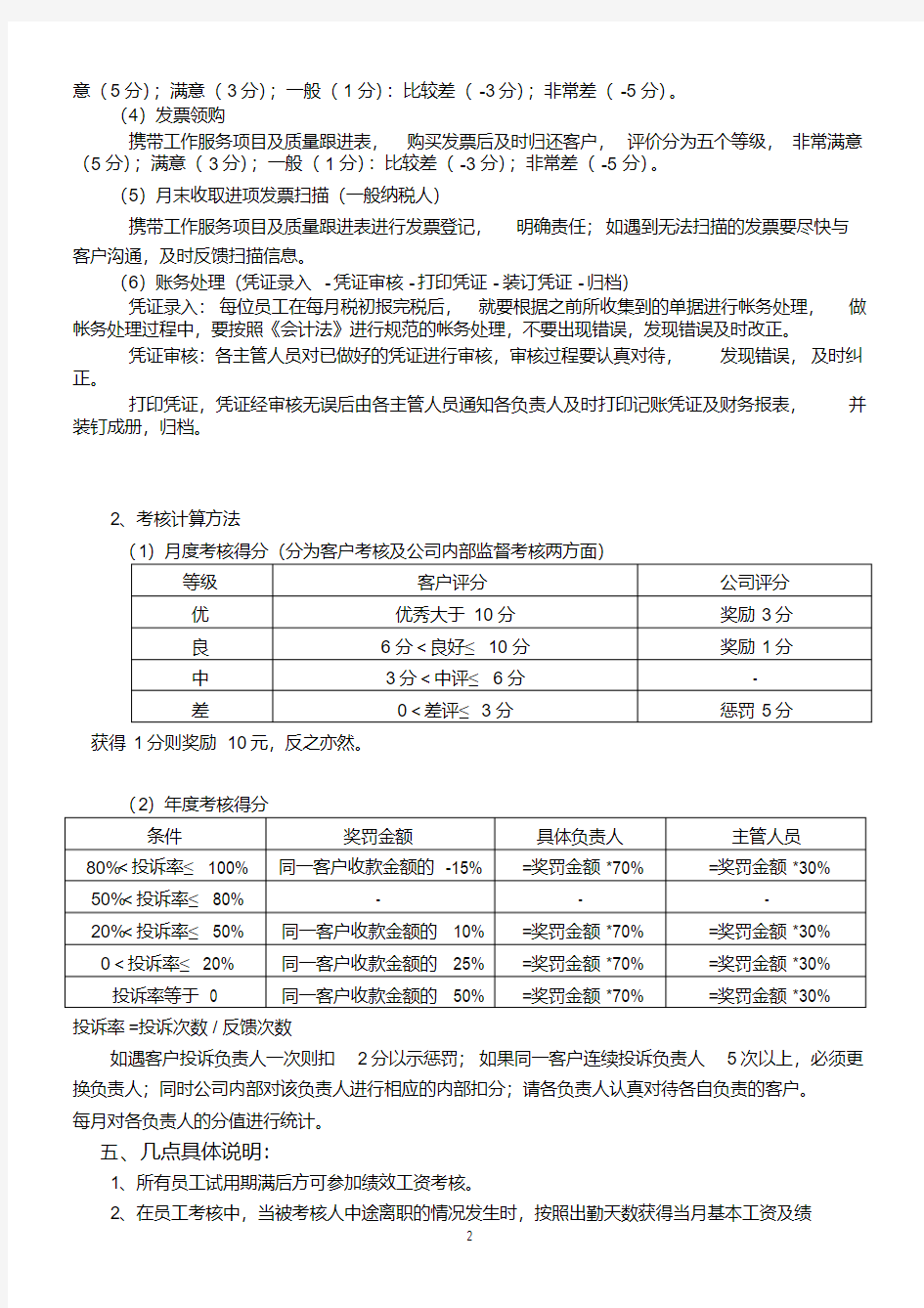 代理记账公司绩效工资考核方案(1)