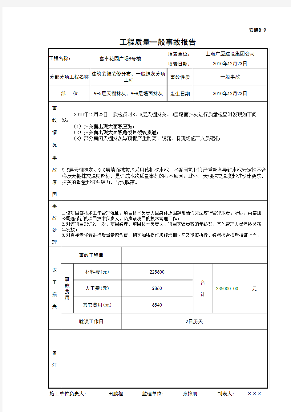 工程质量一般事故报告1