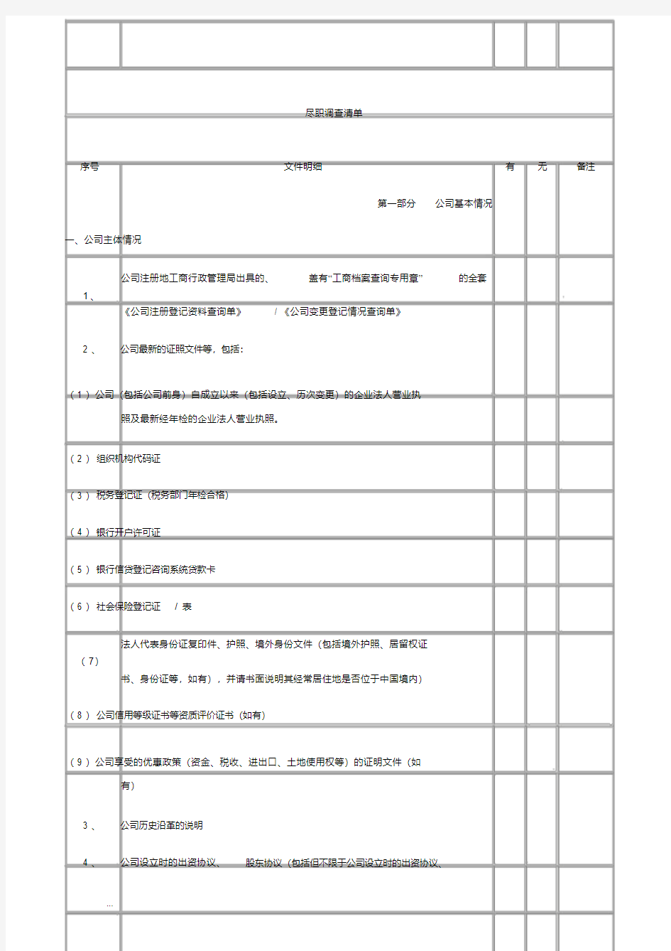  投资项目尽职调查清单(精心整理)