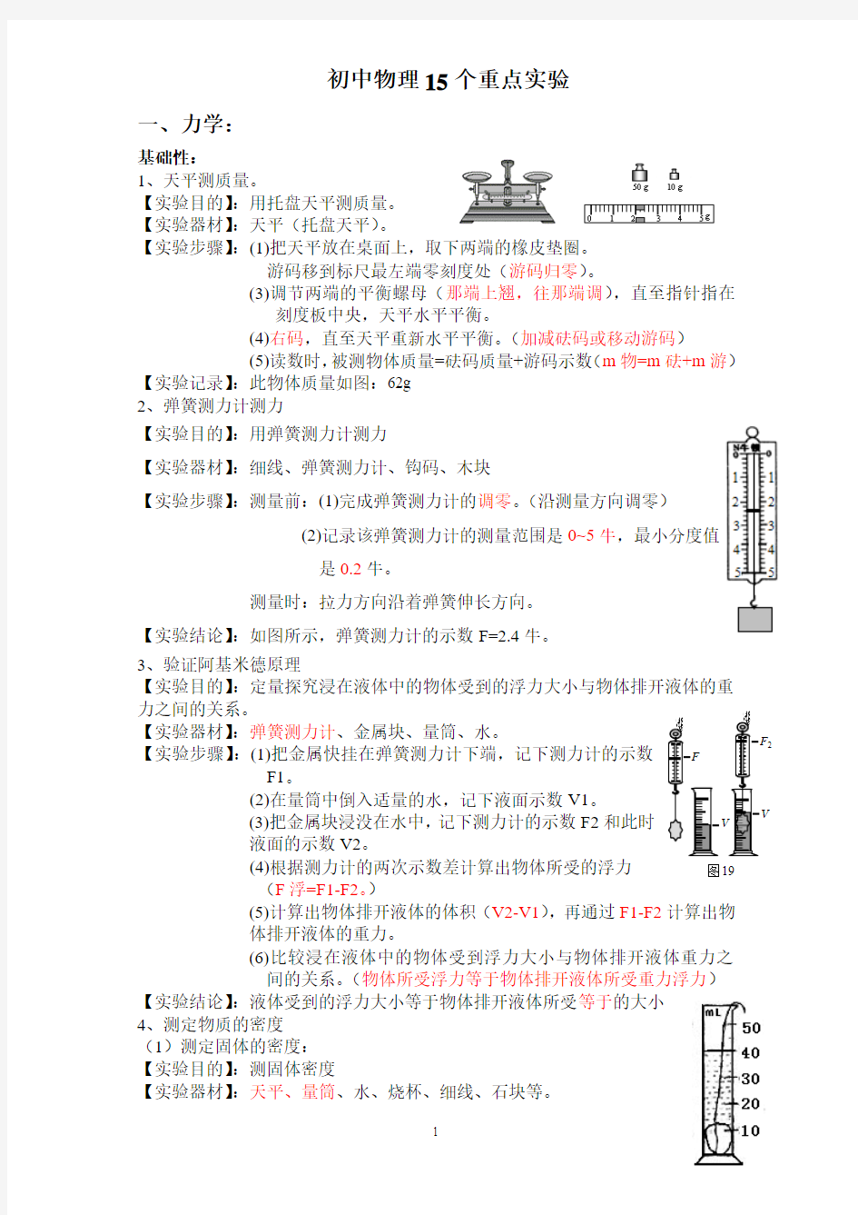 初中物理15个重点实验