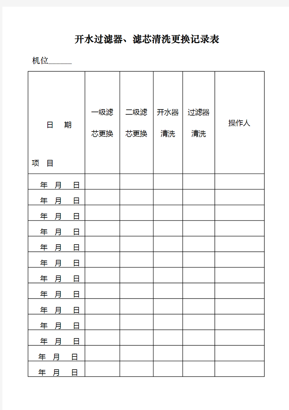 (完整版)开水过滤器、滤芯清洗更换记录表