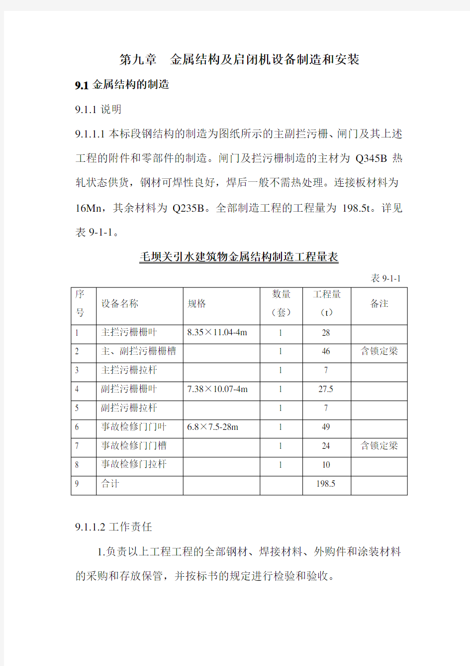 金属结构及启闭机设备制造和安装