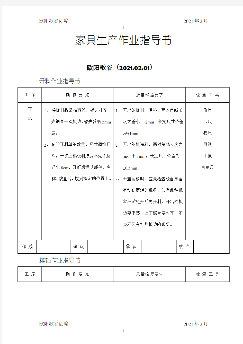 家具生产作业指导书汇编