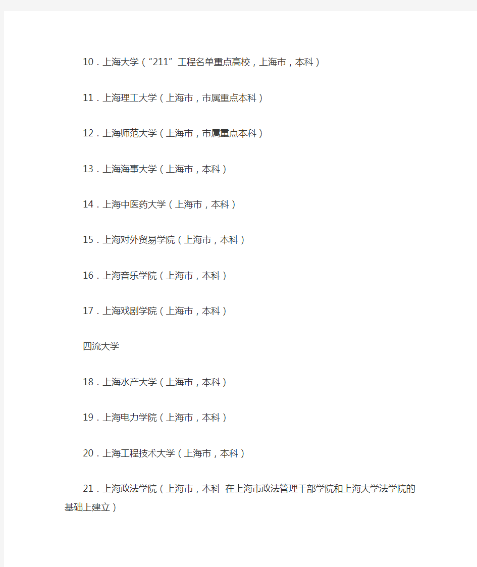 上海所有大学的名单
