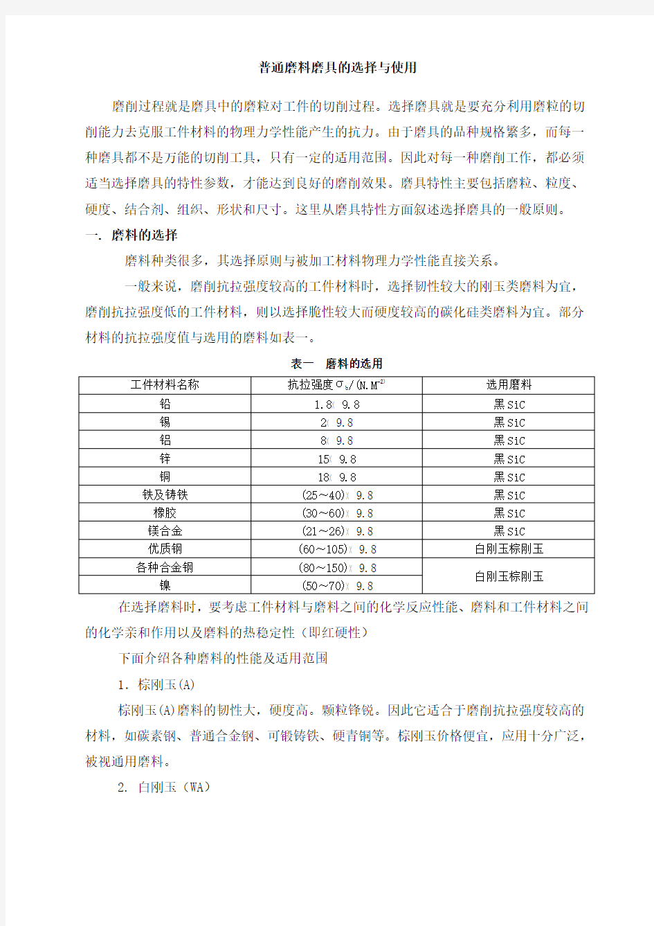 普通磨料磨具及选择使用