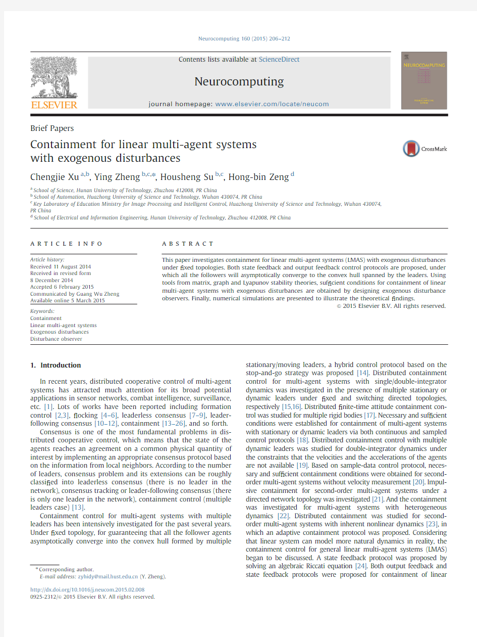 Containment for linear multi-agent systems with exogenous disturbances