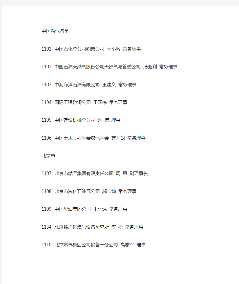 中国燃气行业名单