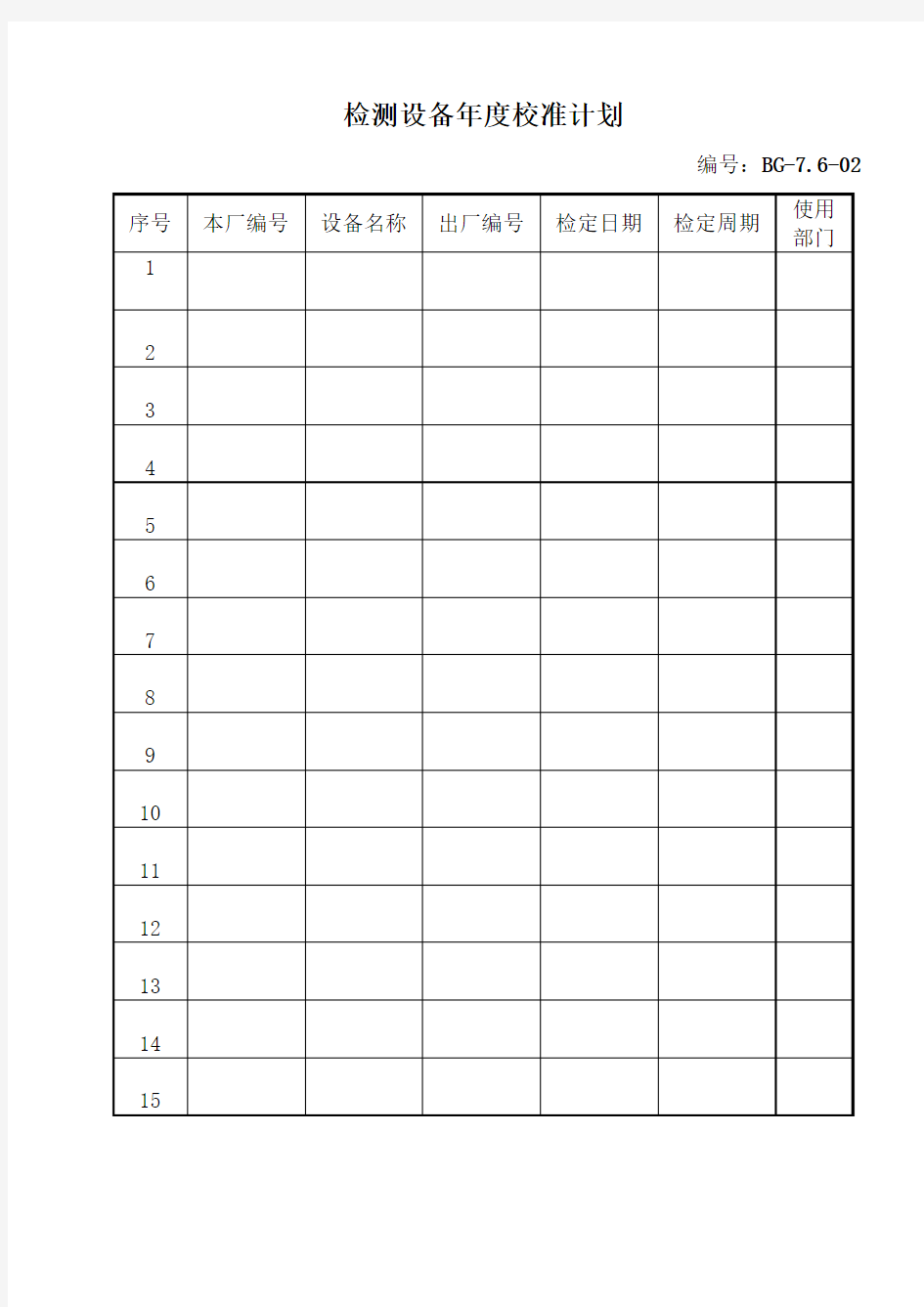 检测设备年度校准计划