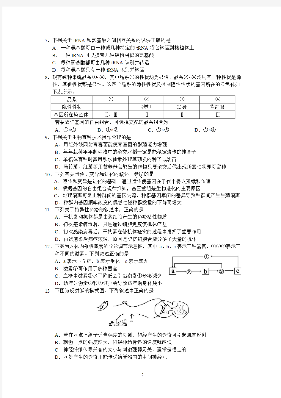 2015年江苏省扬州市高三四模生物试卷