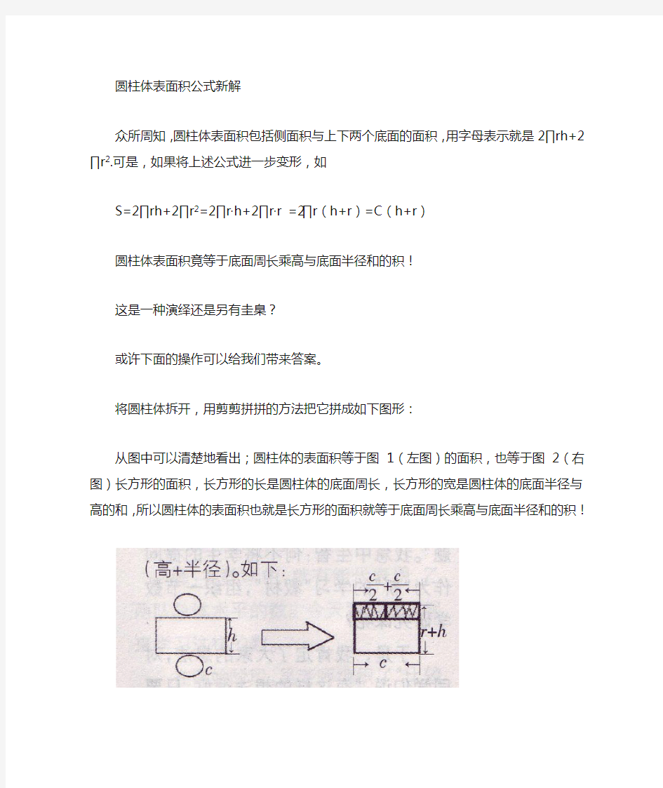 圆柱体表面积公式