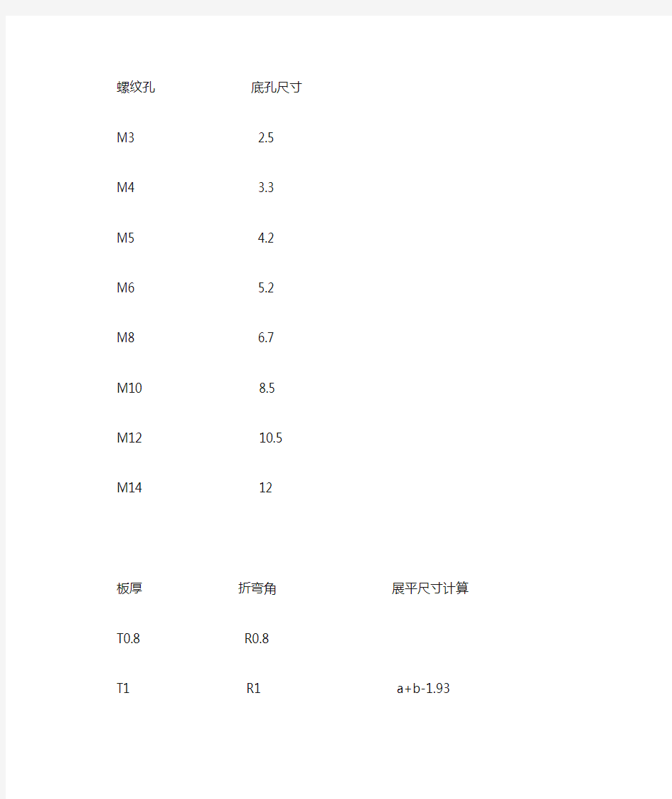 螺纹孔底孔尺寸及钣金折弯件的展平尺寸计算